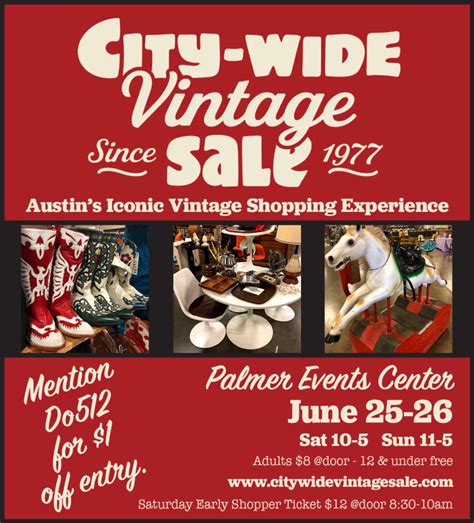 City Wide Vintage Sale | 900 Barton Springs Rd, Austin, TX 78704. Open 8:30 AM till 5 PM on Saturday and 11 AM till 5 PM on Sunday. Unfortunately, this vintage flea market is only open one weekend a month. The entrance fee is $6, and parking is $8. Since 1977, this flea market has been known for the most unusual collectibles and antiques.